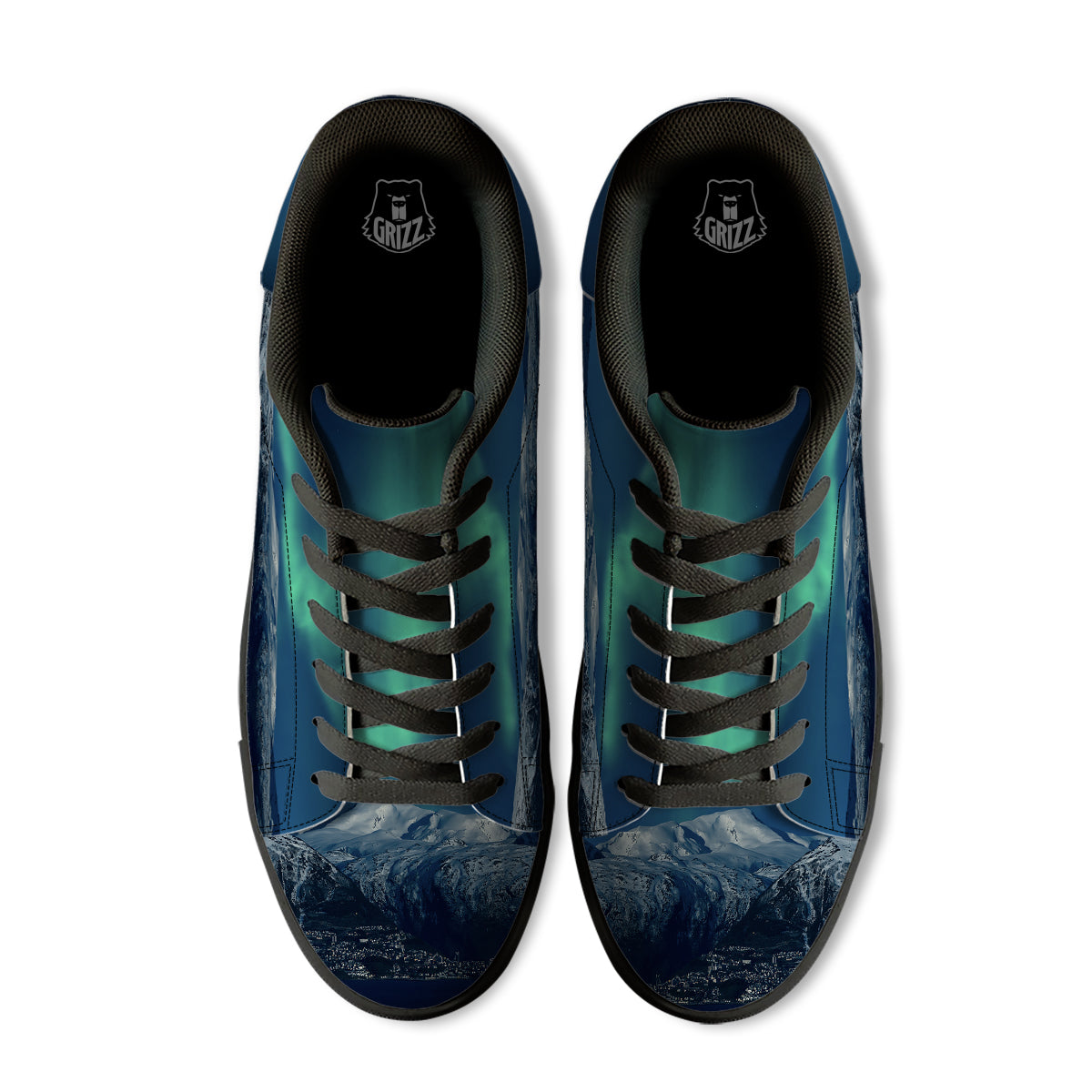 Northern Lights Print Black Low Top Sneakers-grizzshop