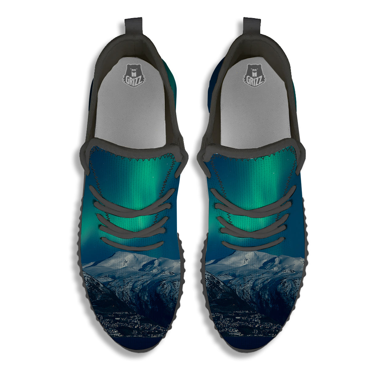 Northern Lights Print Black Walking Shoes-grizzshop