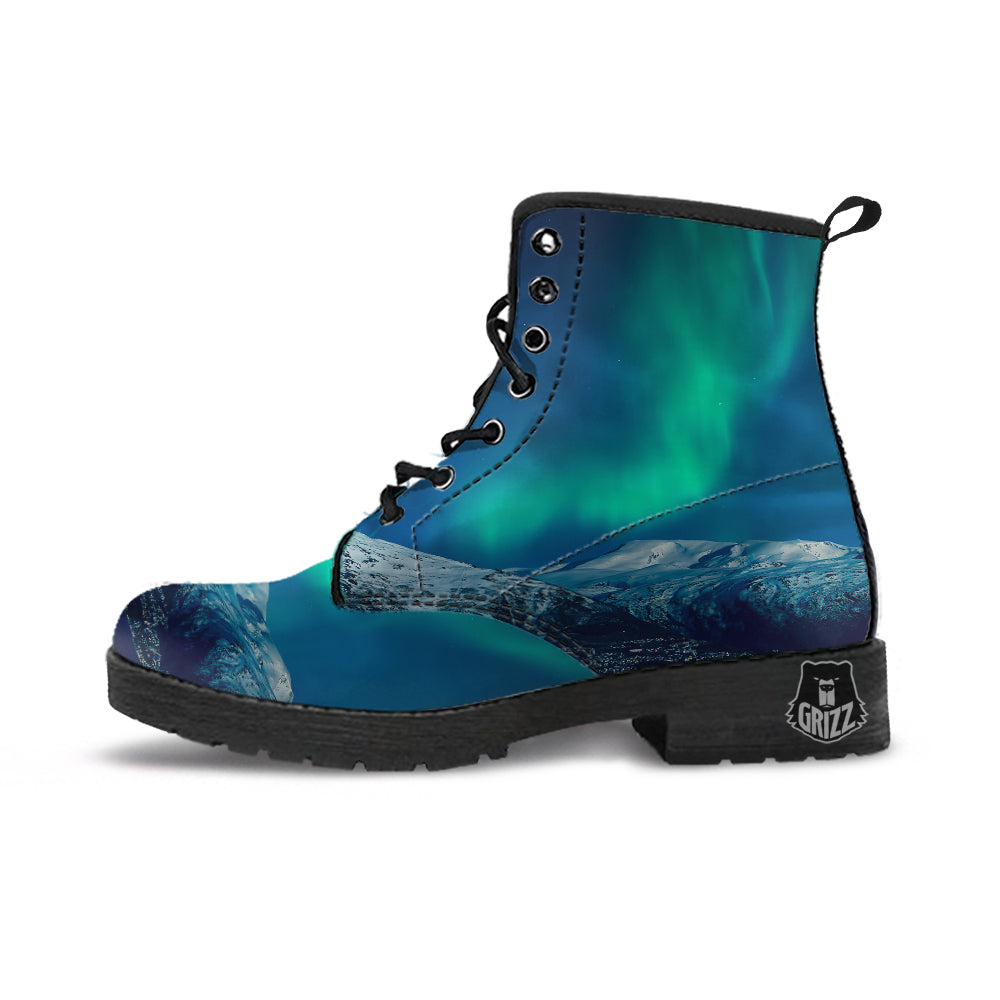 Northern Lights Print Leather Boots-grizzshop