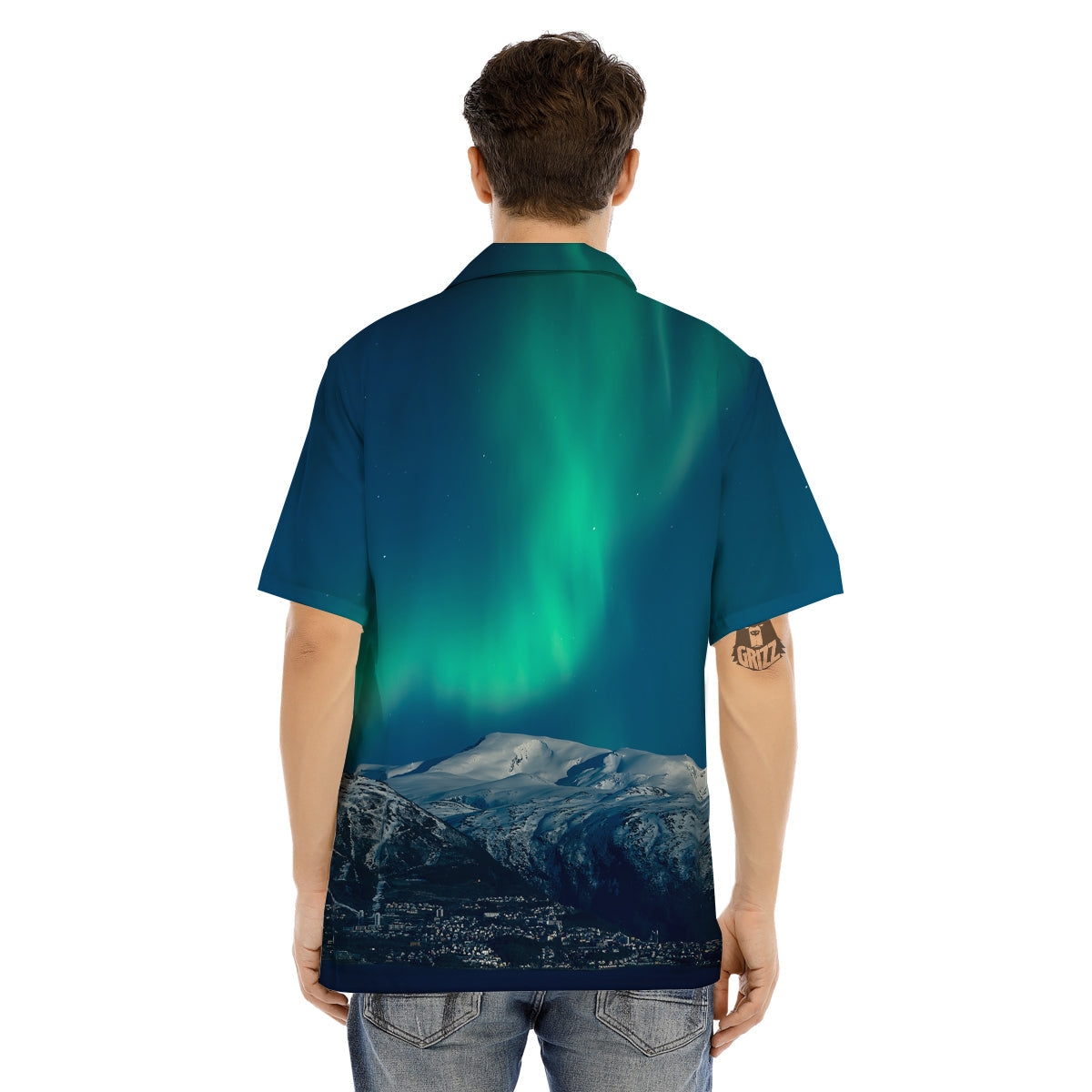 Northern Lights Print Men's Hawaiian Shirt-grizzshop