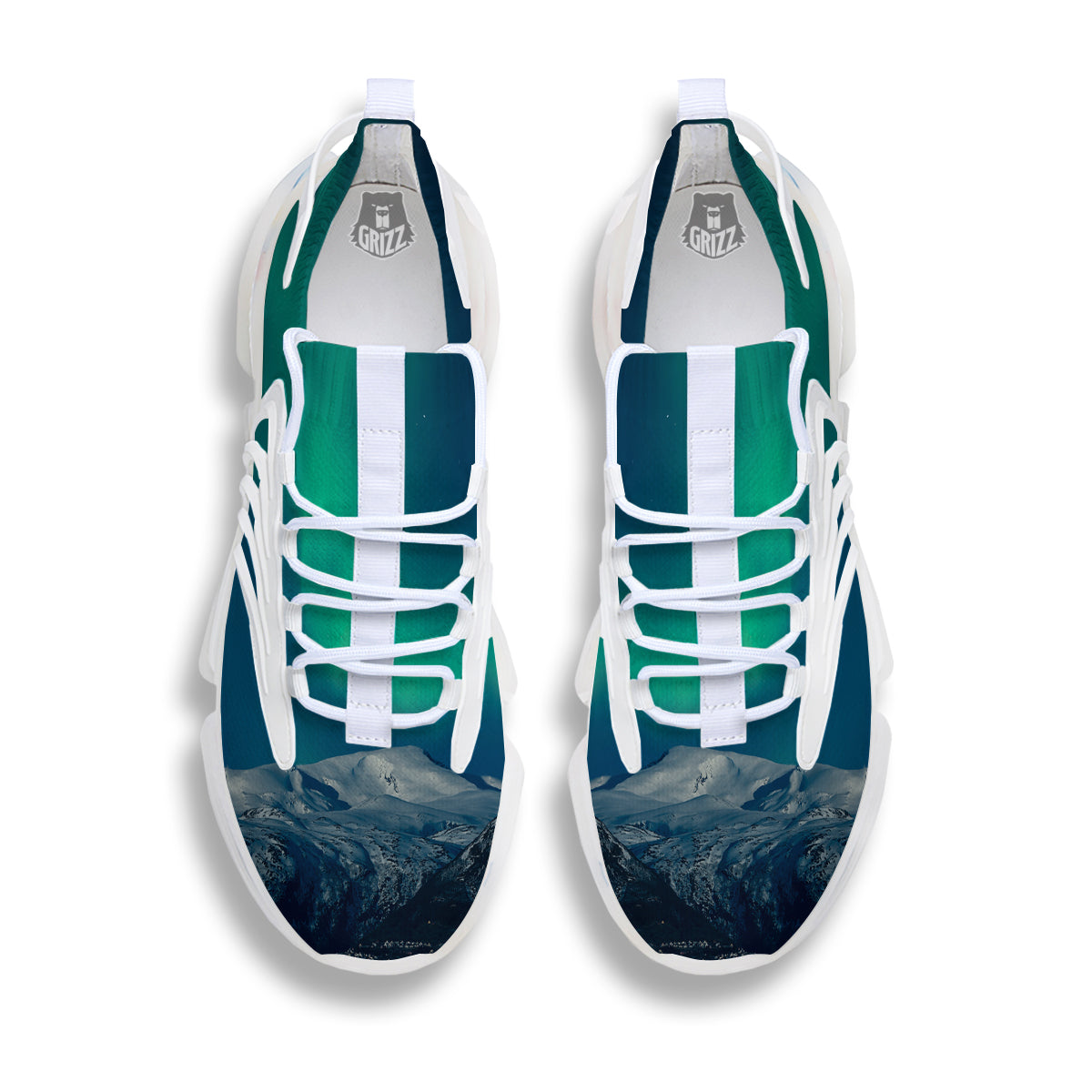 Northern Lights Print White Gym Shoes-grizzshop