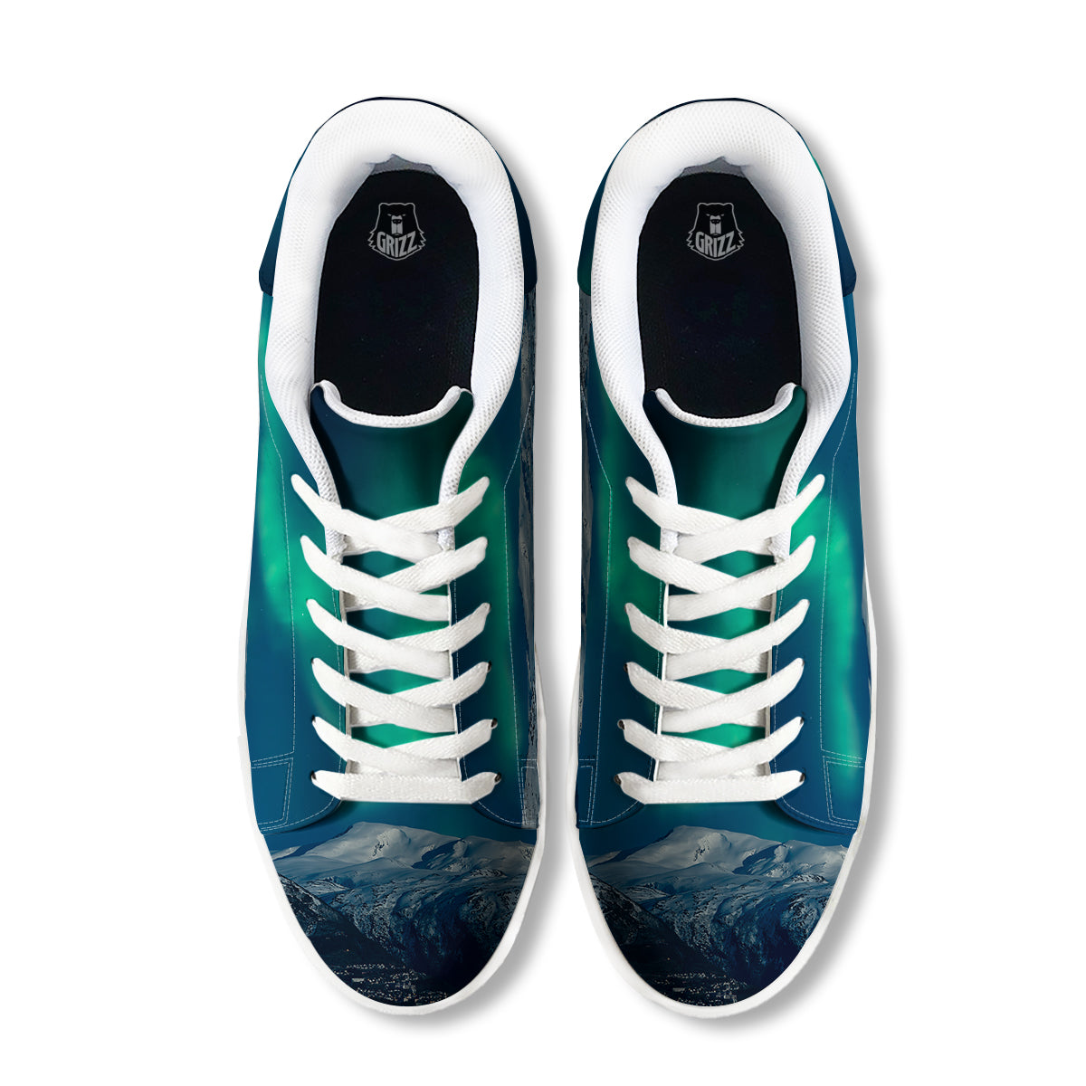 Northern Lights Print White Low Top Sneakers-grizzshop