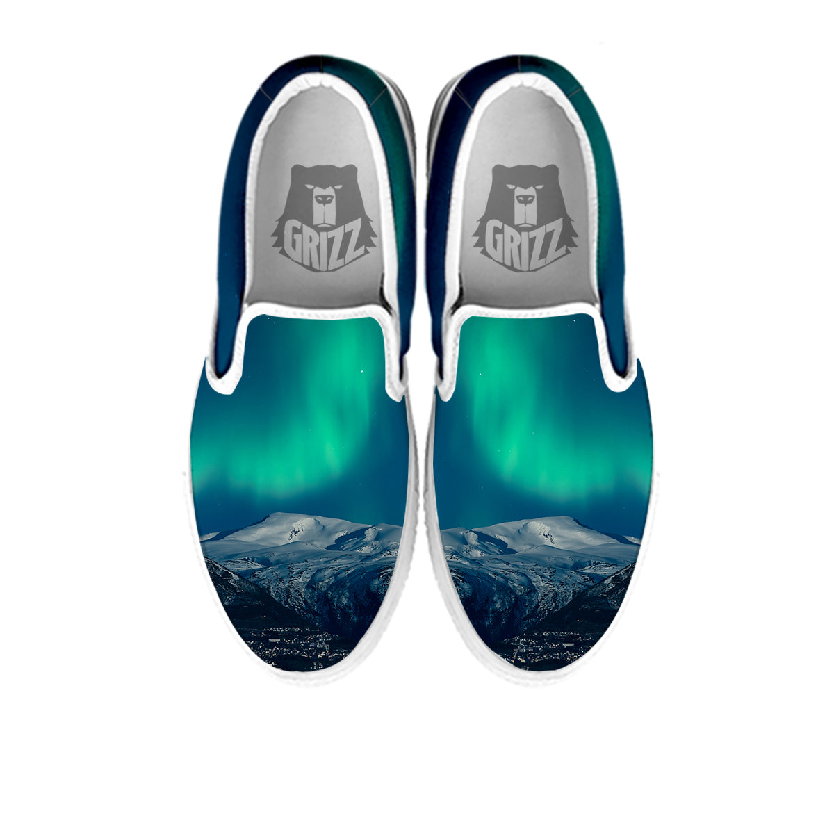 Northern Lights Print White Slip On Shoes-grizzshop
