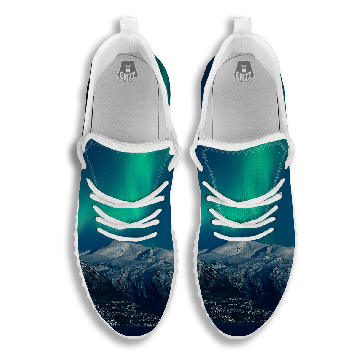 Northern Lights Print White Walking Shoes-grizzshop