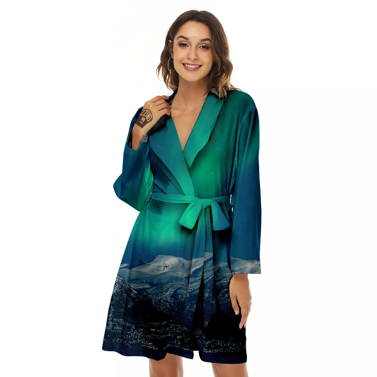 Northern Lights Print Women's Robe-grizzshop
