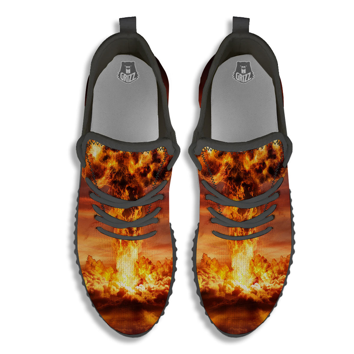 Nuclear Bomb Explosion Print Black Walking Shoes-grizzshop