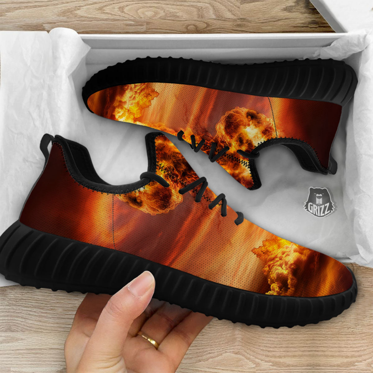 Nuclear Bomb Explosion Print Black Walking Shoes-grizzshop