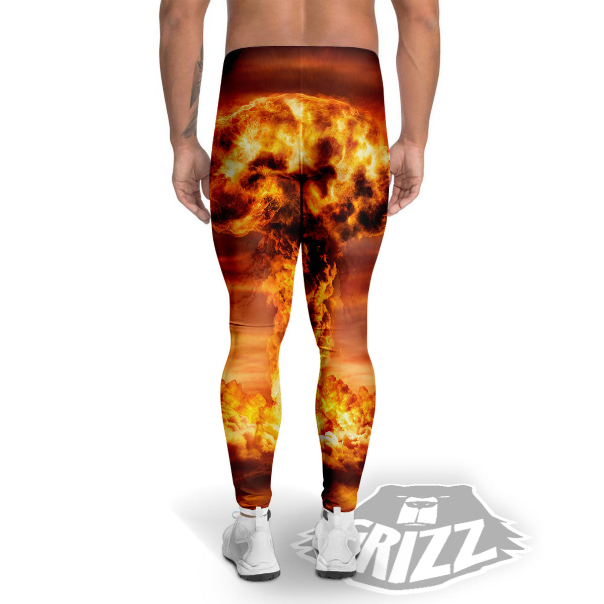 Nuclear Bomb Explosion Print Men's Leggings-grizzshop