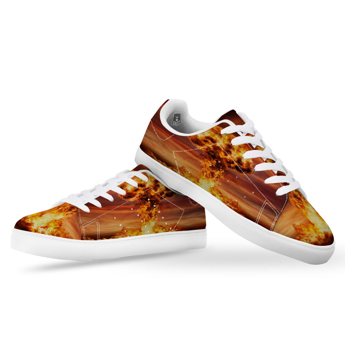 Nuclear Bomb Explosion Print White Low Top Sneakers-grizzshop