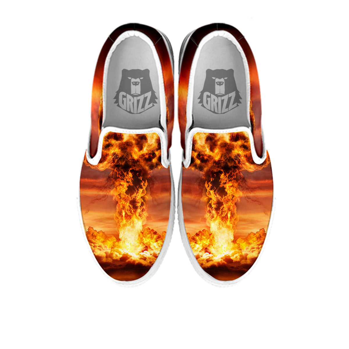 Nuclear Bomb Explosion Print White Slip On Shoes-grizzshop