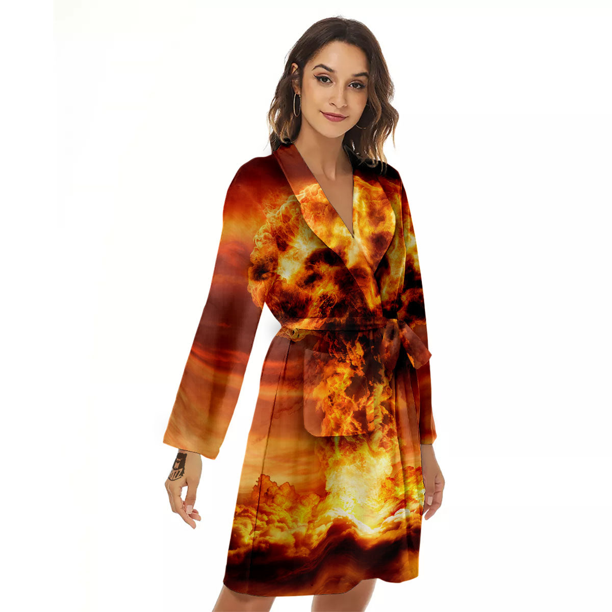 Nuclear Bomb Explosion Print Women's Robe-grizzshop