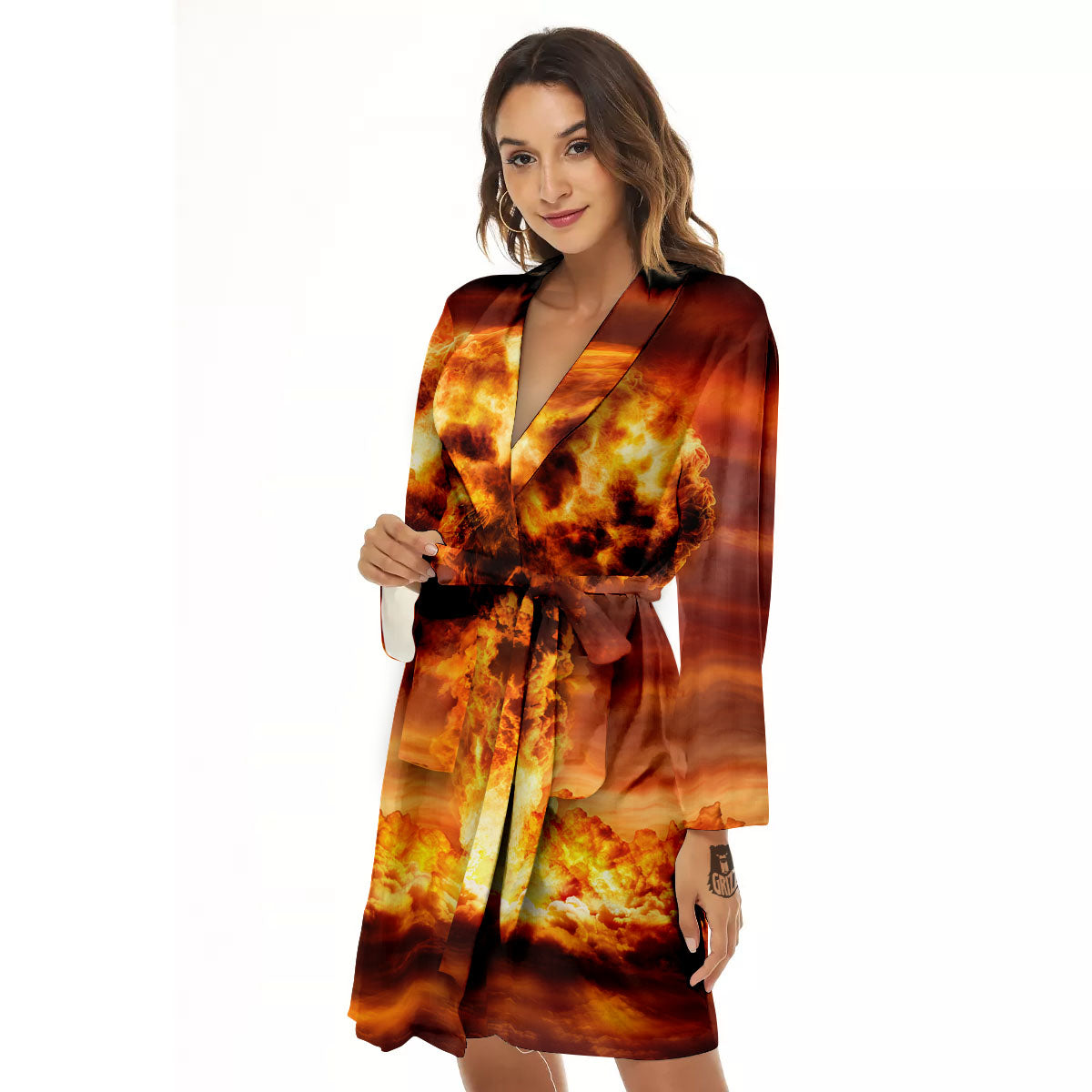 Nuclear Bomb Explosion Print Women's Robe-grizzshop