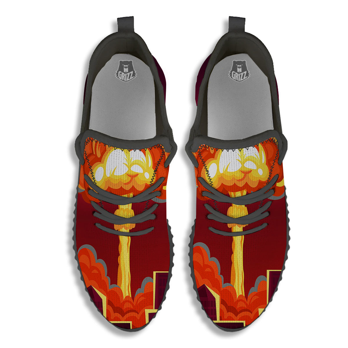 Nuclear Explosion In City Print Black Walking Shoes-grizzshop