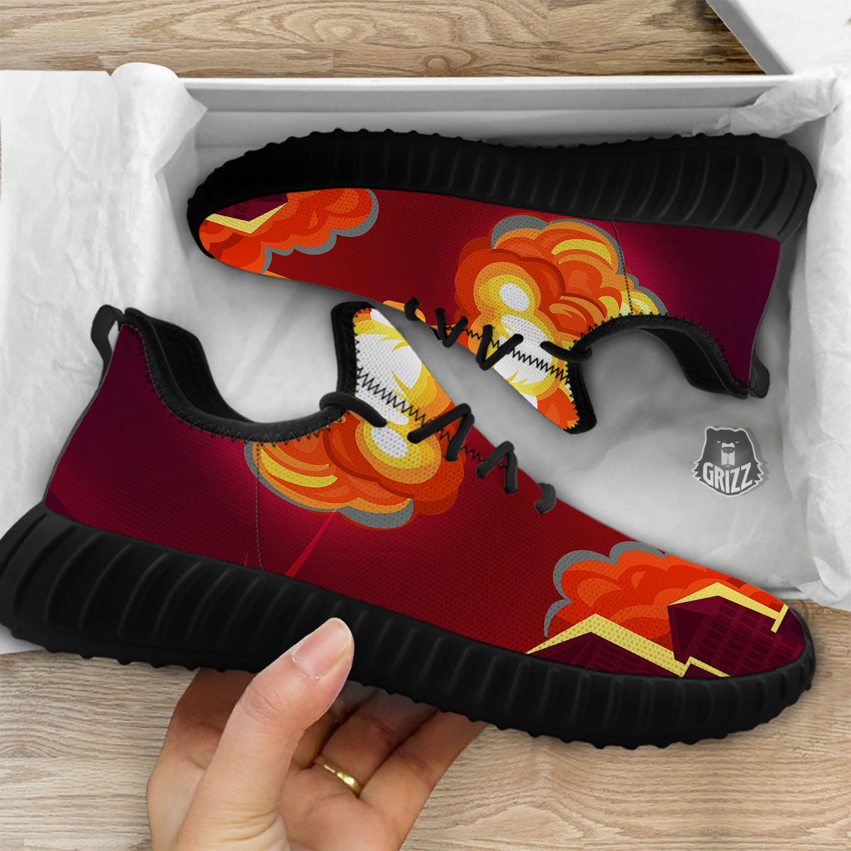 Nuclear Explosion In City Print Black Walking Shoes-grizzshop