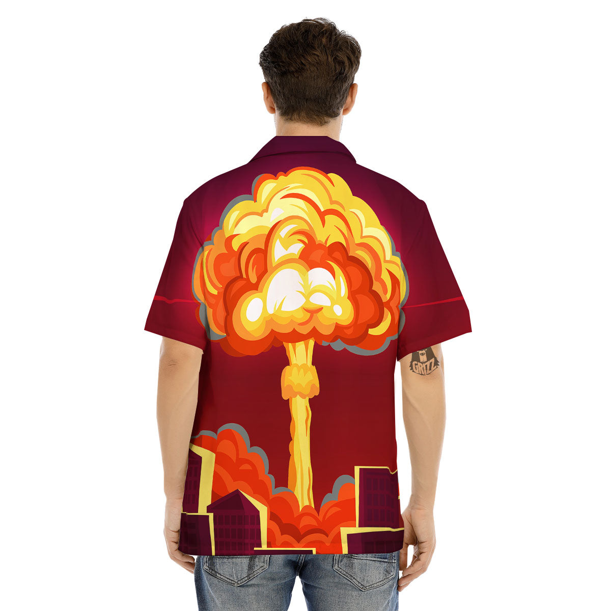 Nuclear Explosion In City Print Men's Hawaiian Shirt-grizzshop
