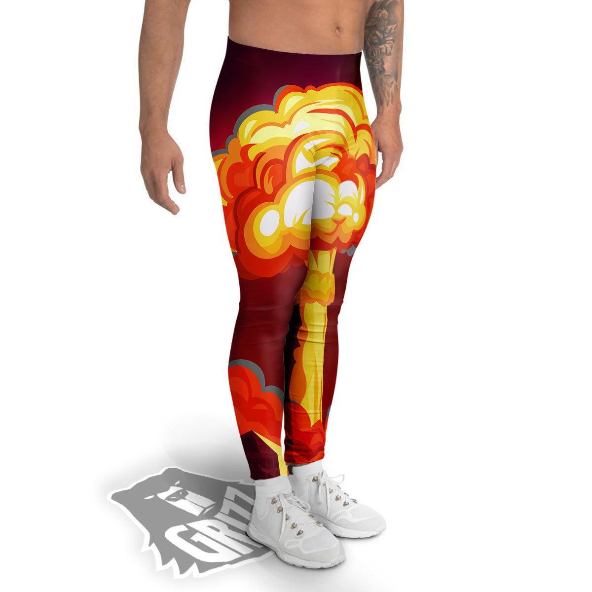 Nuclear Explosion In City Print Men's Leggings-grizzshop