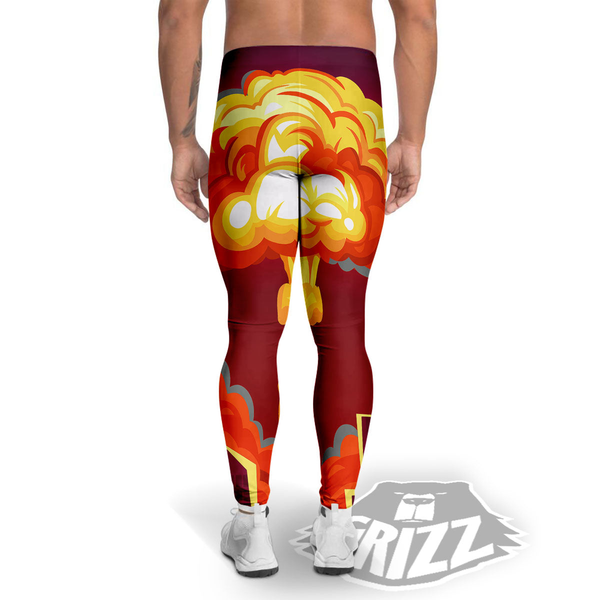 Nuclear Explosion In City Print Men's Leggings-grizzshop