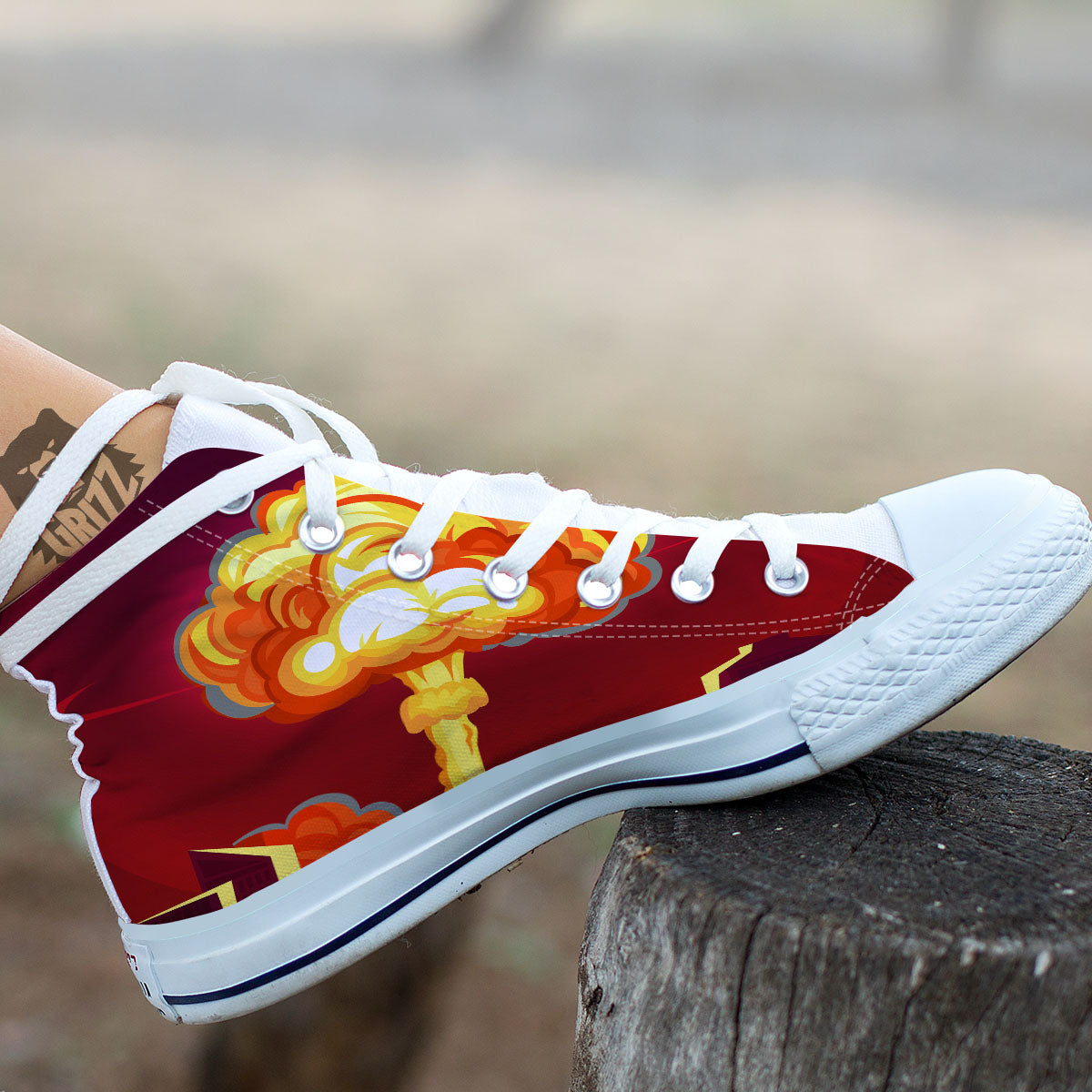 Nuclear Explosion In City Print White High Top Shoes-grizzshop