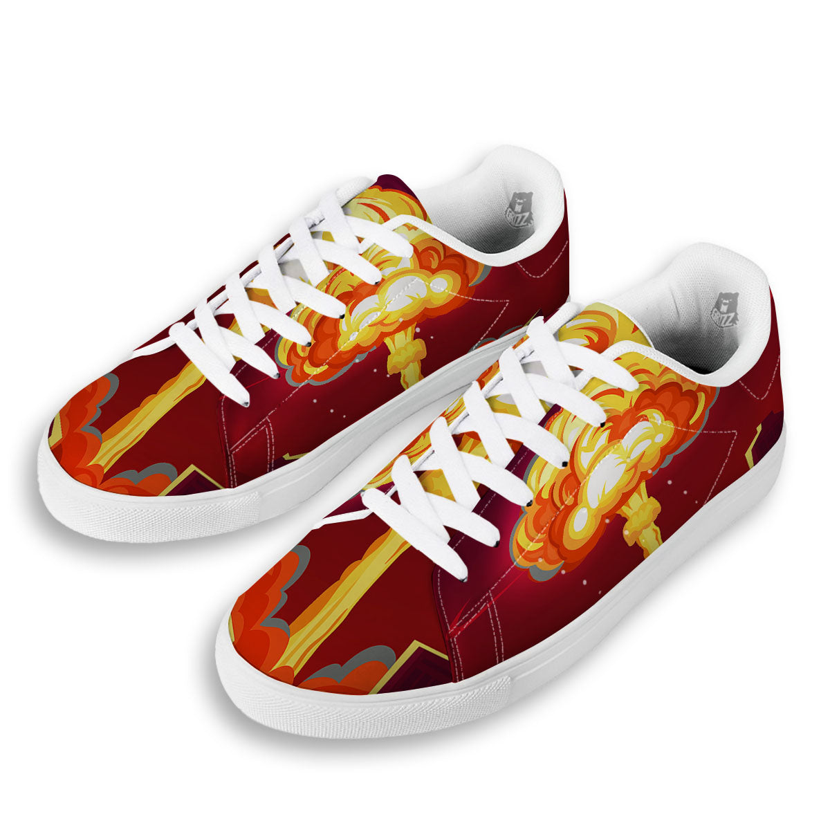 Nuclear Explosion In City Print White Low Top Sneakers-grizzshop
