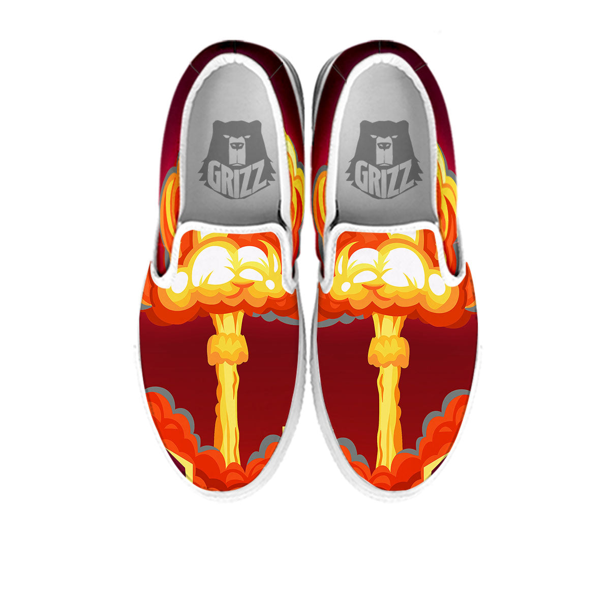 Nuclear Explosion In City Print White Slip On Shoes-grizzshop