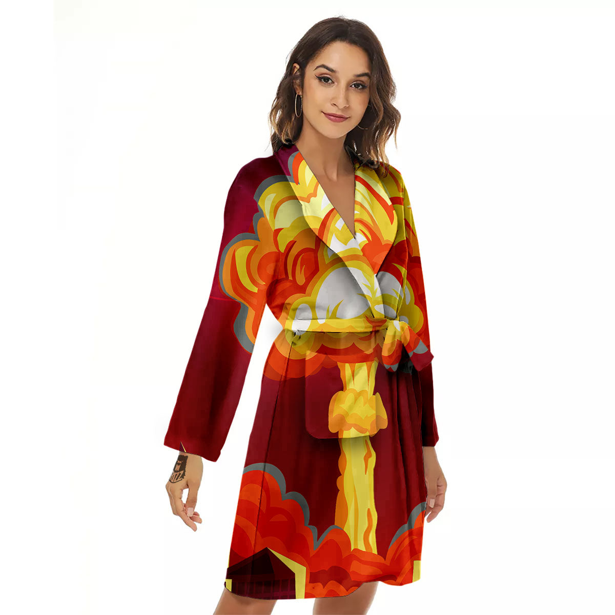 Nuclear Explosion In City Print Women's Robe-grizzshop