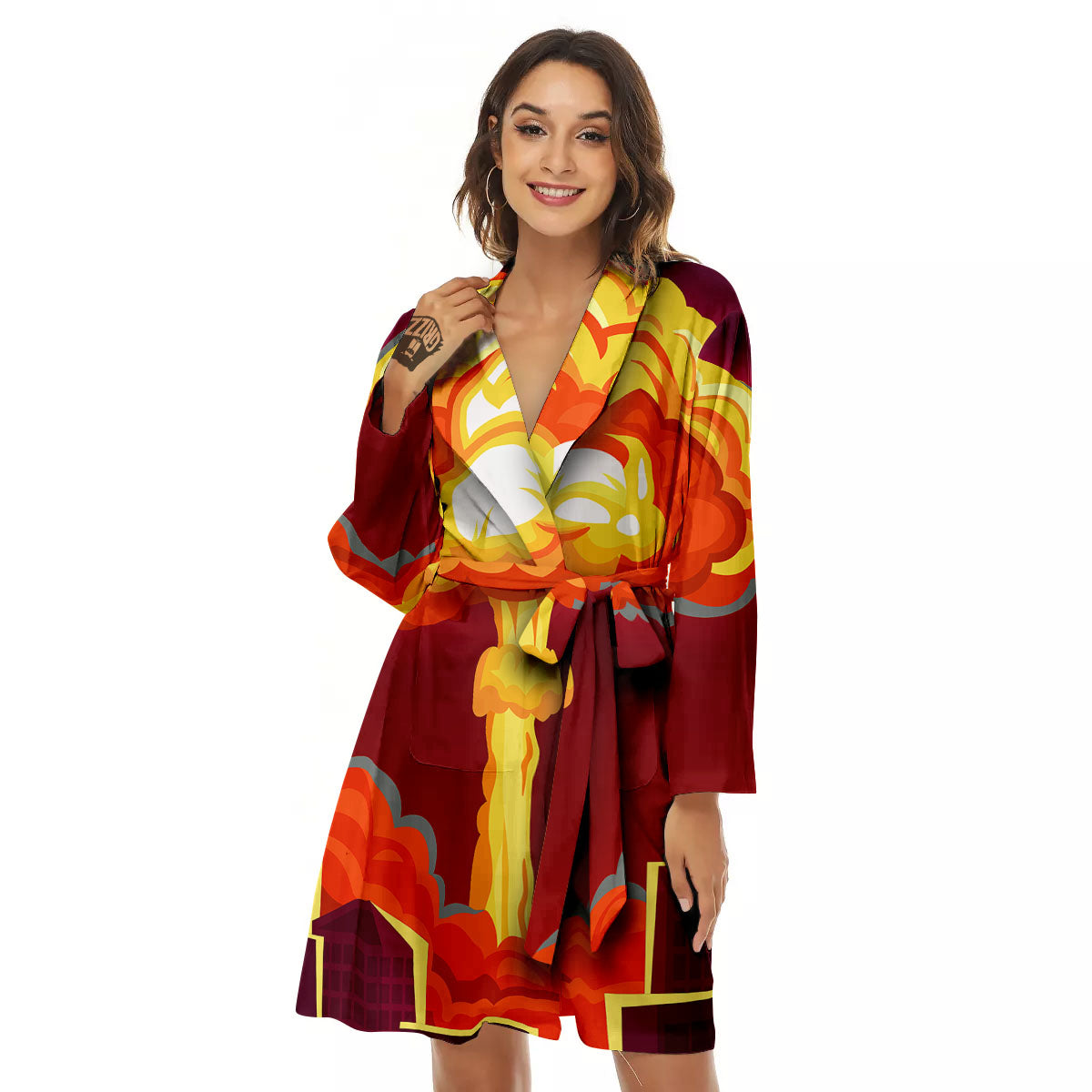 Nuclear Explosion In City Print Women's Robe-grizzshop