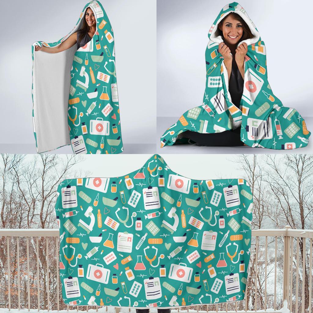 Nurse Pattern Print Hooded Blanket-grizzshop