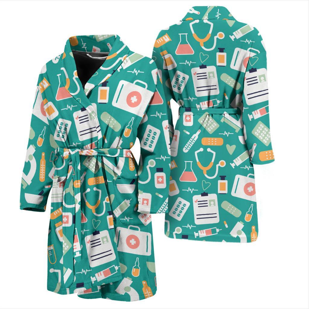 Nurse Pattern Print Men Long Robe-grizzshop