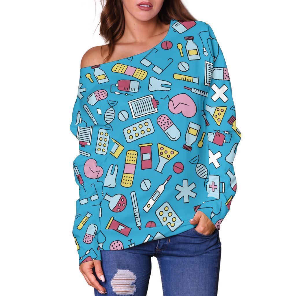 Nurse Print Pattern Women Off Shoulder Sweatshirt-grizzshop