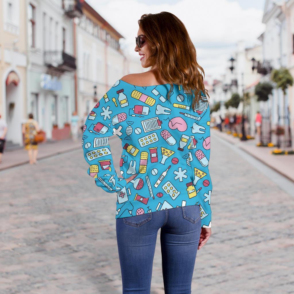 Nurse Print Pattern Women Off Shoulder Sweatshirt-grizzshop