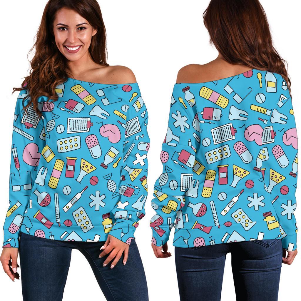 Nurse Print Pattern Women Off Shoulder Sweatshirt-grizzshop