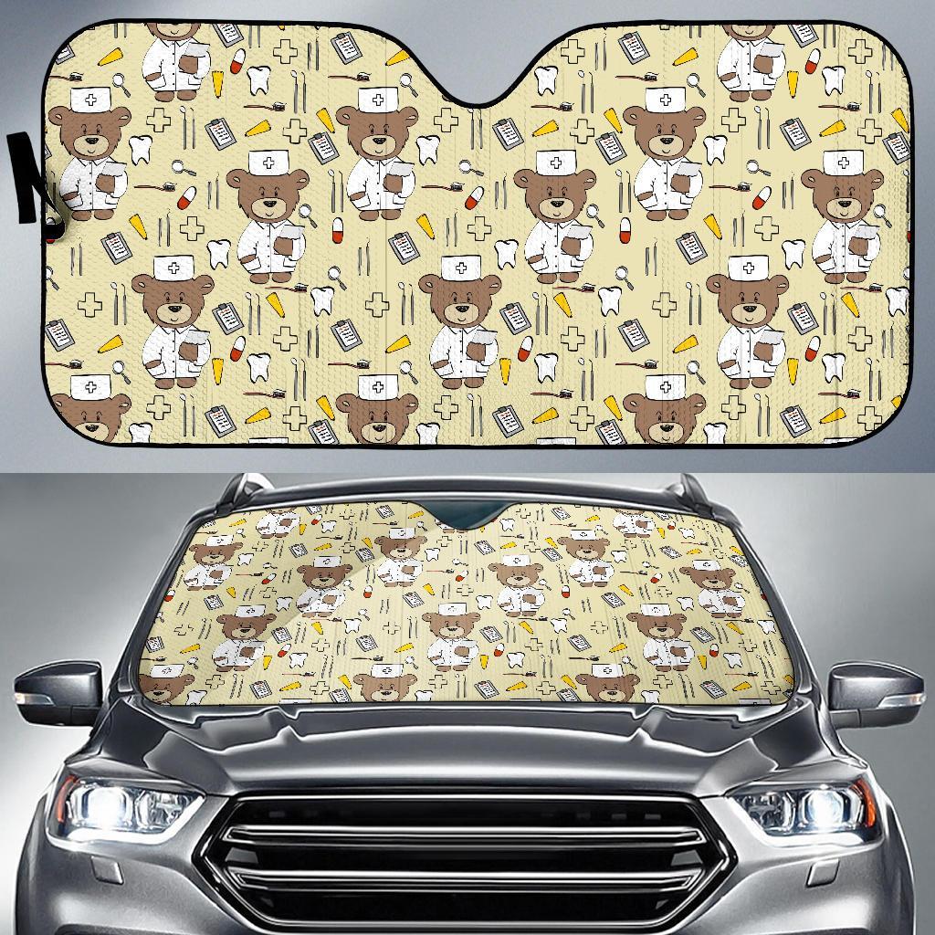 Nurse Teddy Bear Pattern Print Car Sun Shade-grizzshop