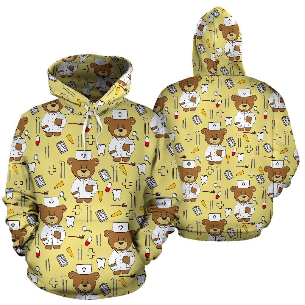 Nurse Teddy Bear Pattern Print Men Women Pullover Hoodie-grizzshop