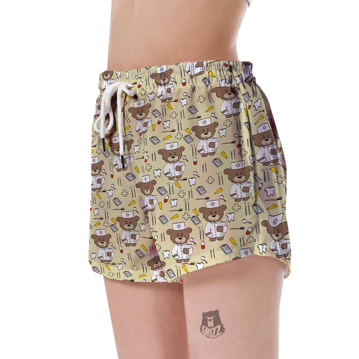 Nurse Teddy Bear Pattern Print Women's Shorts-grizzshop