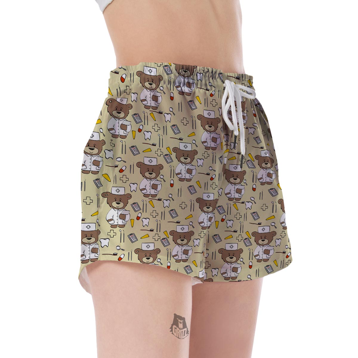 Nurse Teddy Bear Pattern Print Women's Shorts-grizzshop