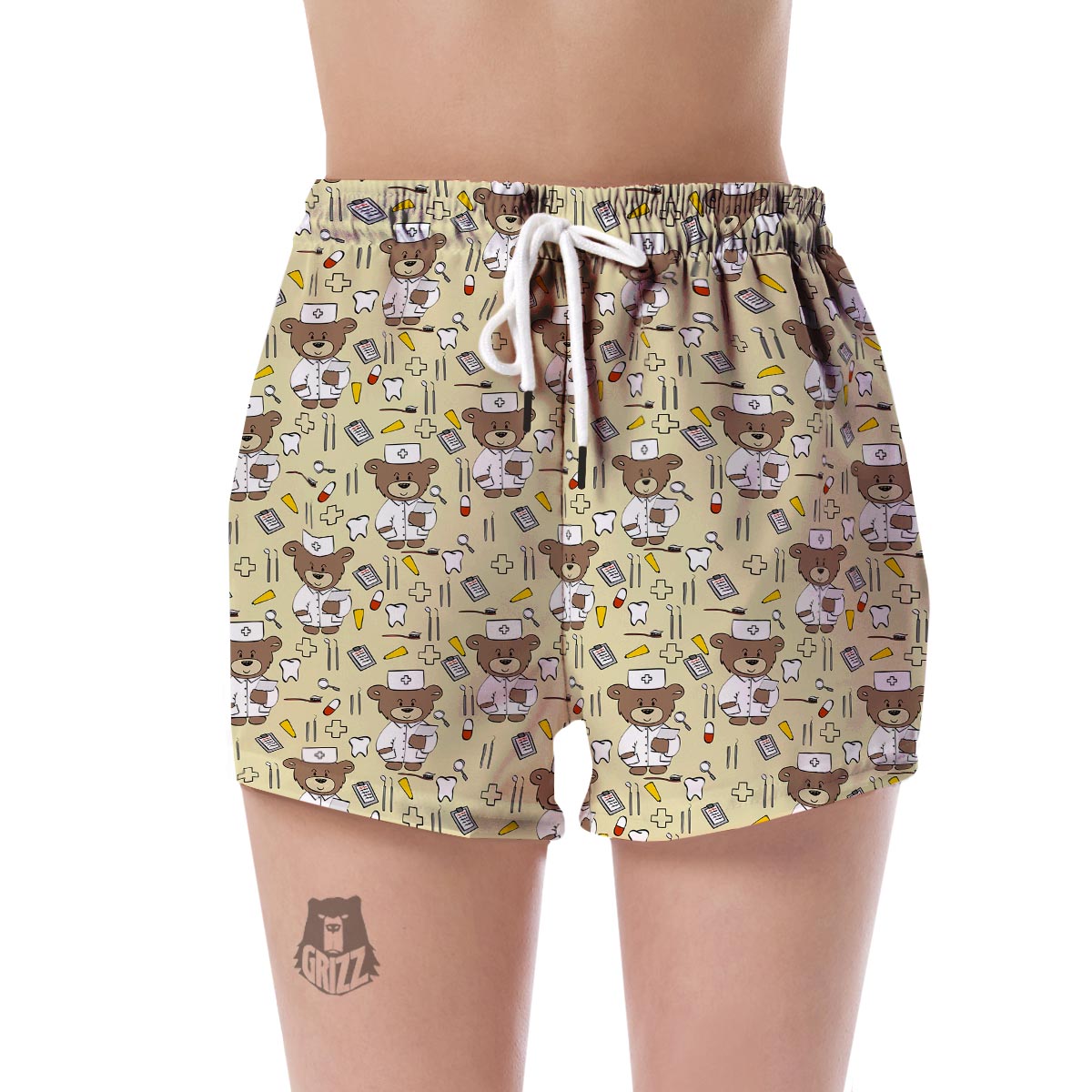 Nurse Teddy Bear Pattern Print Women's Shorts-grizzshop