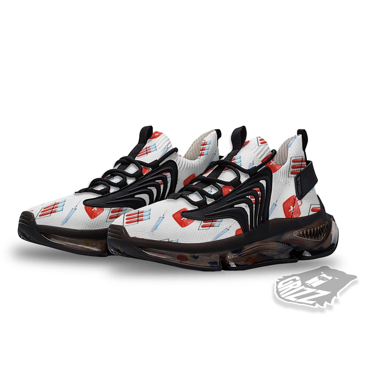 Nurse White And Red Print Pattern Black Gym Shoes-grizzshop