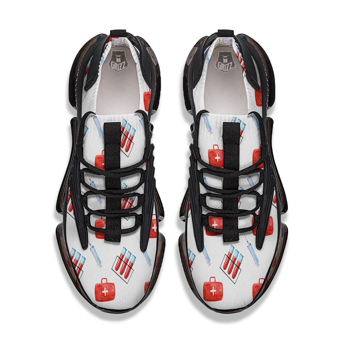 Nurse White And Red Print Pattern Black Gym Shoes-grizzshop