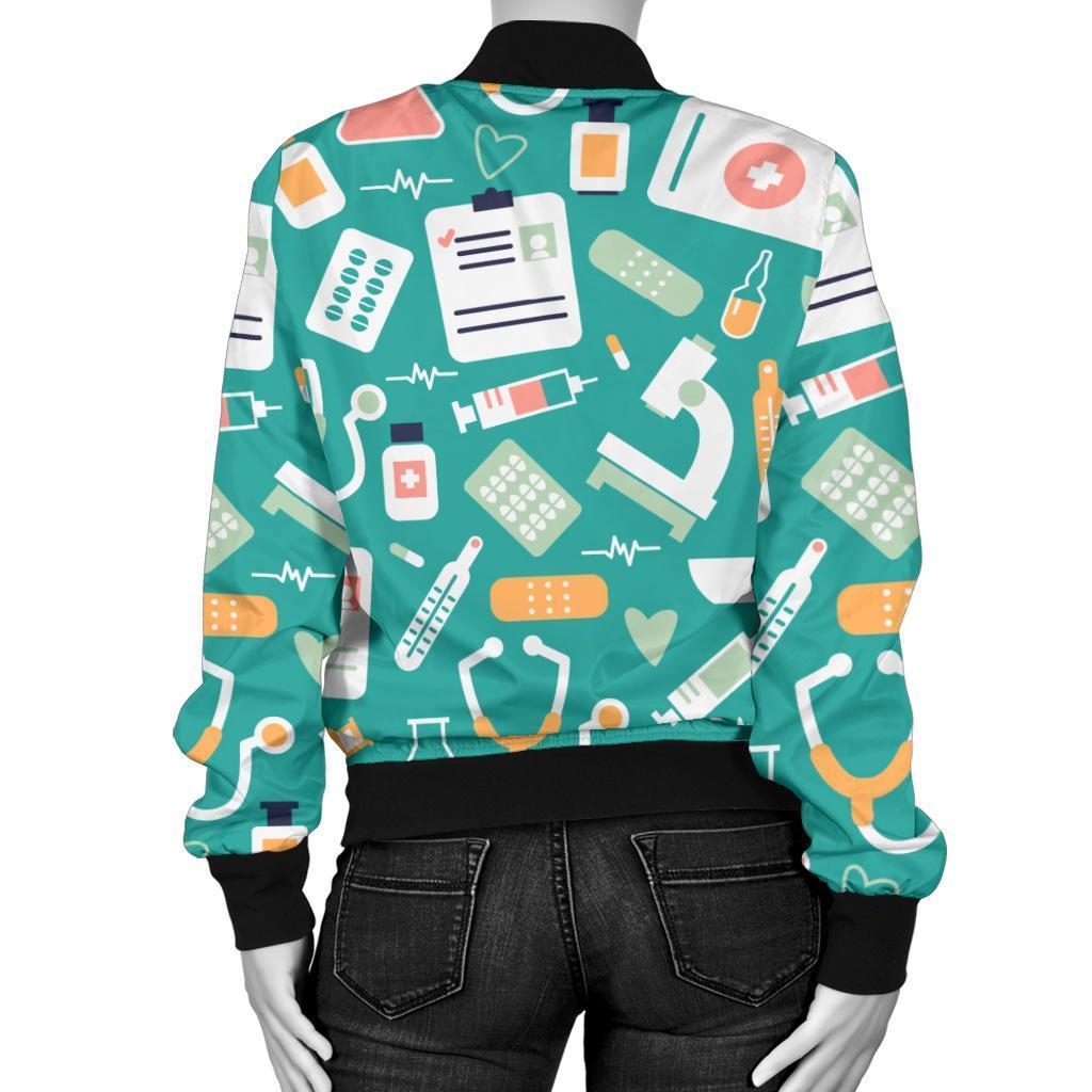 Nurse Pattern Print Women Casual Bomber Jacket-grizzshop