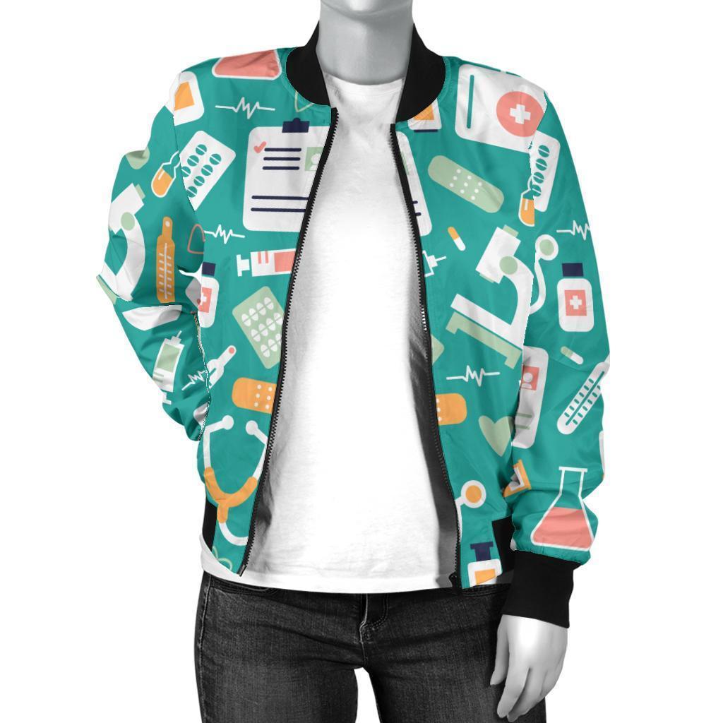 Nurse Pattern Print Women Casual Bomber Jacket-grizzshop