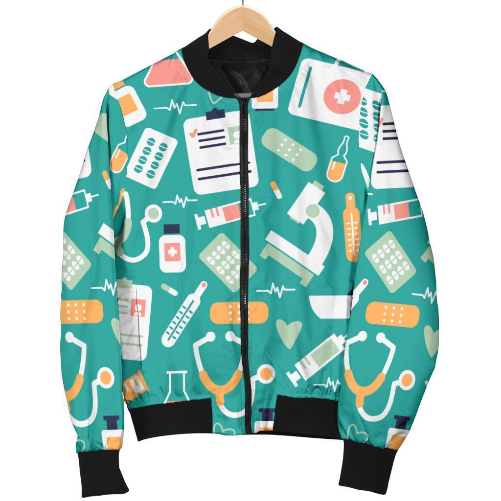 Nurse Pattern Print Women Casual Bomber Jacket-grizzshop