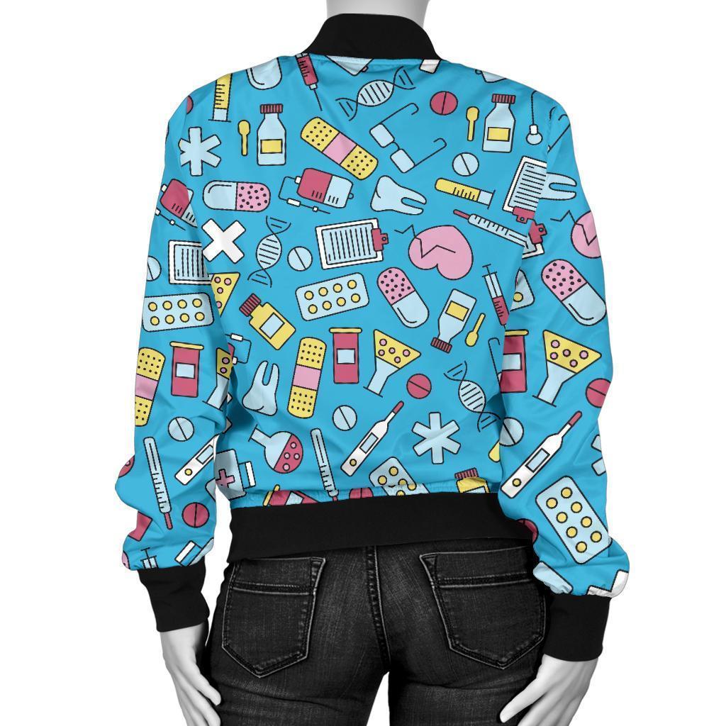 Nurse Print Pattern Women Casual Bomber Jacket-grizzshop