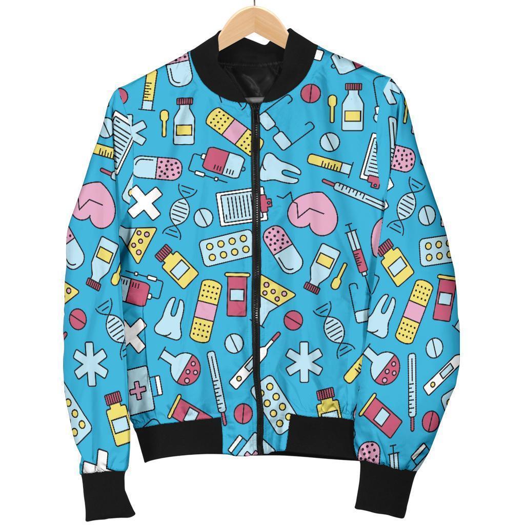 Nurse Print Pattern Women Casual Bomber Jacket-grizzshop