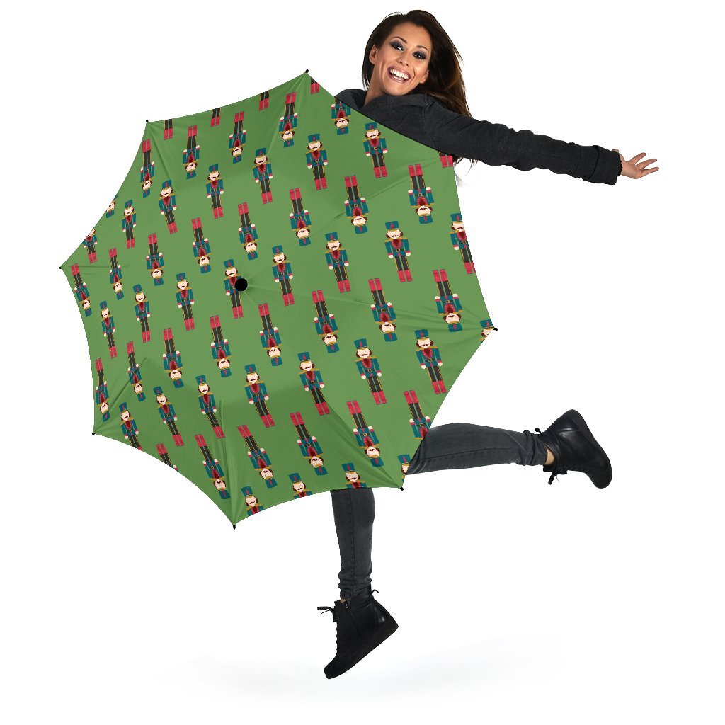Nutcracker Green Pattern Print Automatic Foldable Umbrella-grizzshop