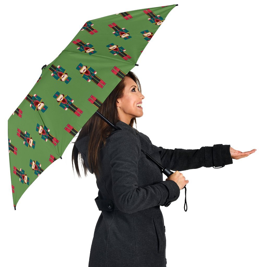 Nutcracker Green Pattern Print Automatic Foldable Umbrella-grizzshop