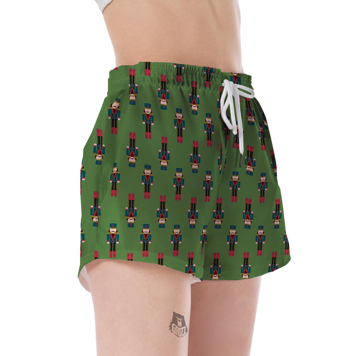 Nutcracker Green Pattern Print Women's Shorts-grizzshop