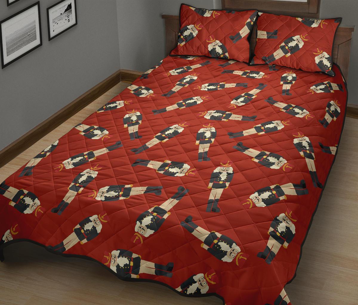 Nutcracker Red Pattern Print Bed Set Quilt-grizzshop