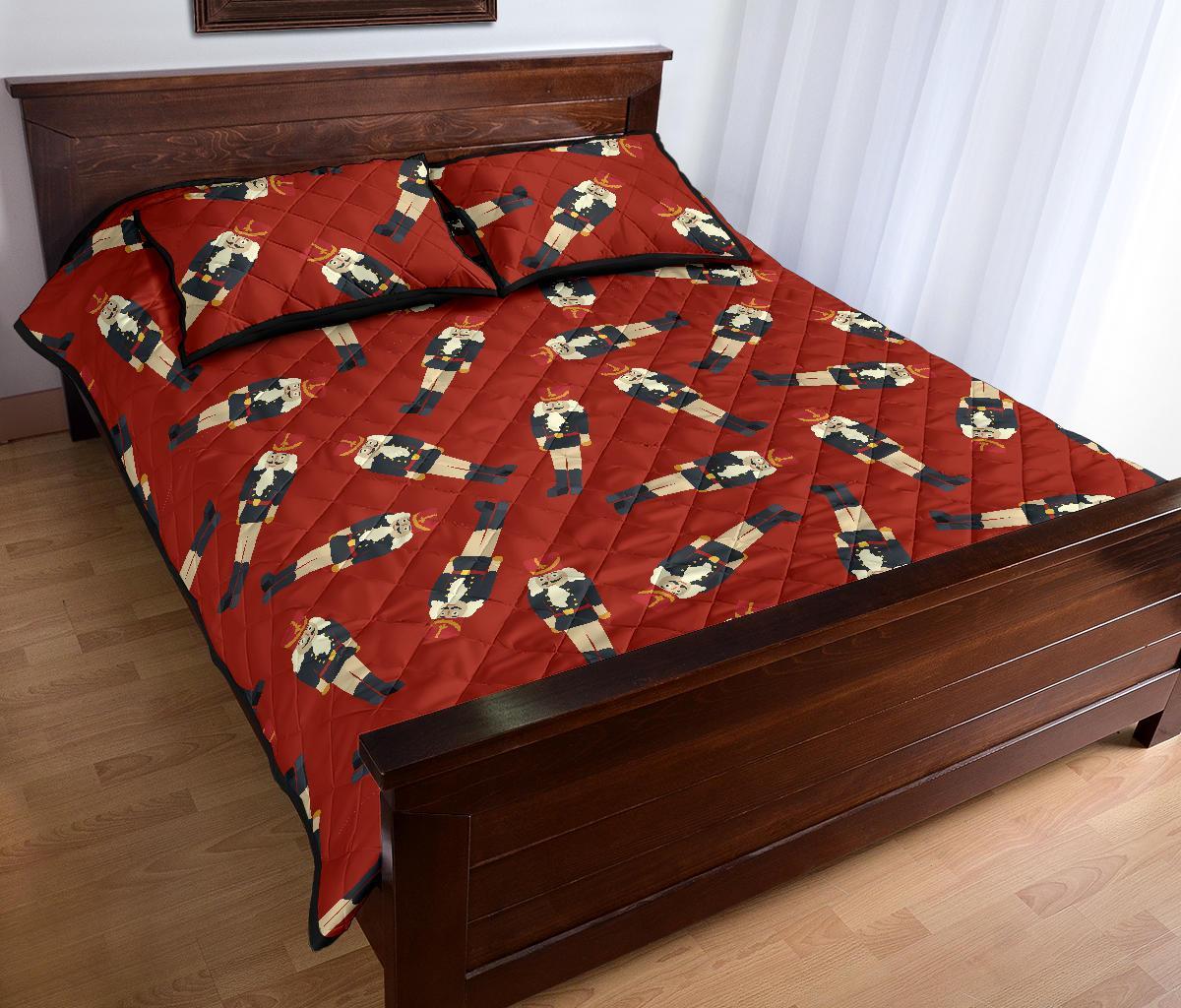 Nutcracker Red Pattern Print Bed Set Quilt-grizzshop