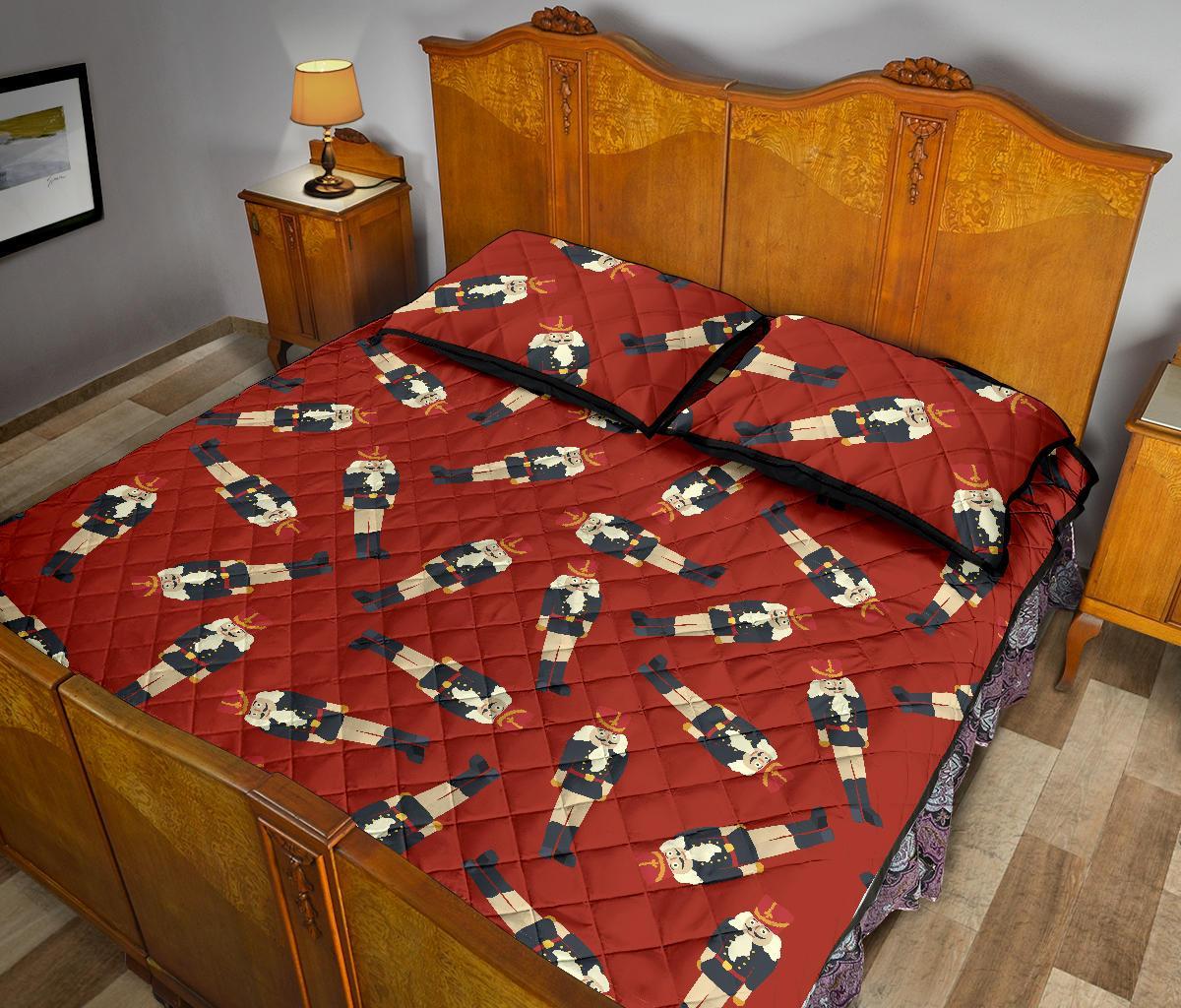 Nutcracker Red Pattern Print Bed Set Quilt-grizzshop