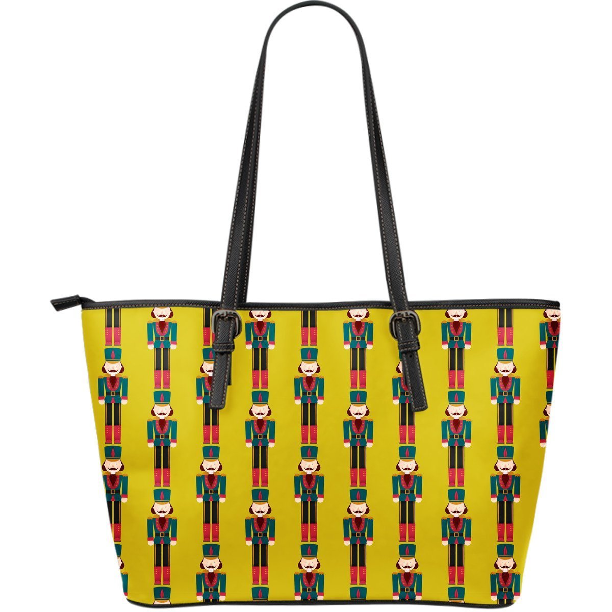 Nutcracker Yellow Pattern Print Leather Tote Bag-grizzshop